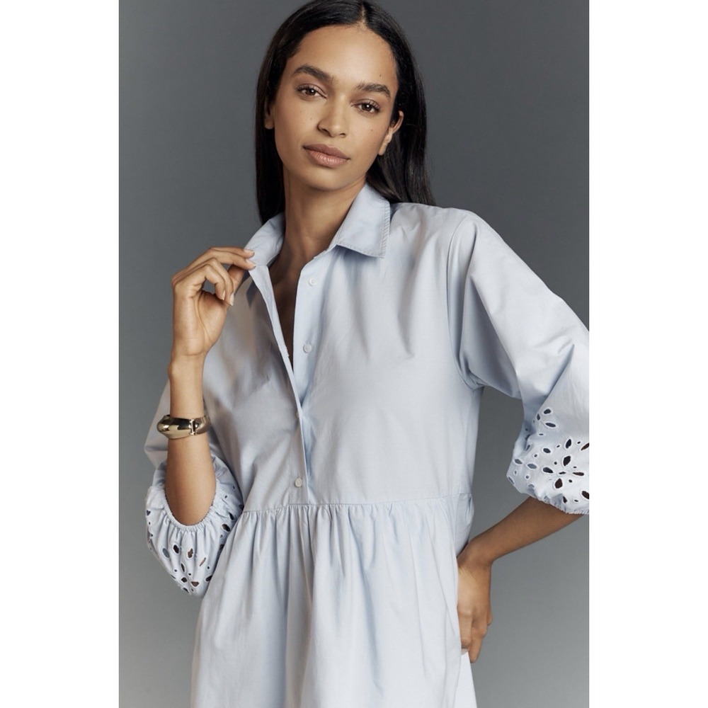 Anthropologie Light Blue Eyelet Midi Dress - Picture 3 of 16